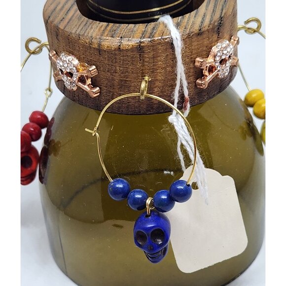 Colorful Skull-Themed Wine Glass Charms Set - 4 Unique Charms With Beads & Wood - Picture 9 of 13